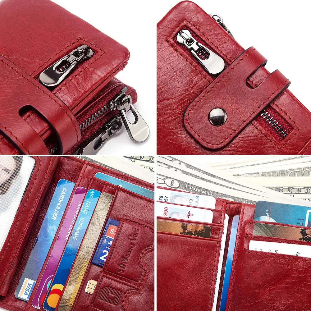 Fashion Women Wallet Genuine Leather Female Clutch Wallets Hasp Double Zipper Short Coin Pocket ID Card Holder Purse251023