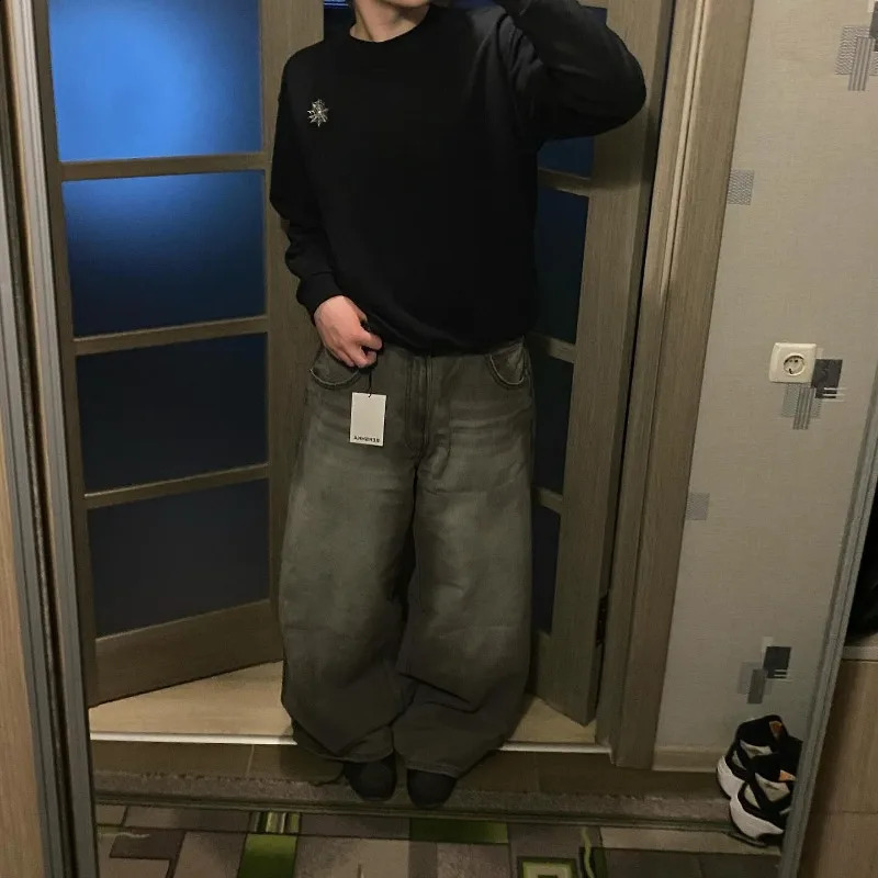 Streetwear Harajuku Solid Color Washed Baggy Jeans Men Y2K Fashion Retro Punk Casual Joker Gothic High Waist Wide Leg Pants 251018