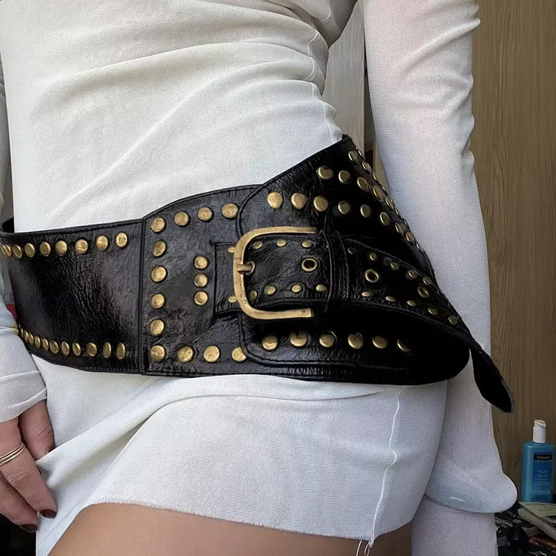 belt Vintage Punk Studded Belt Chain Y2K Metal Pu Western Cowboy Wide Waistband Waist Belts Sexy Hiphop Men Skeleton B 251013