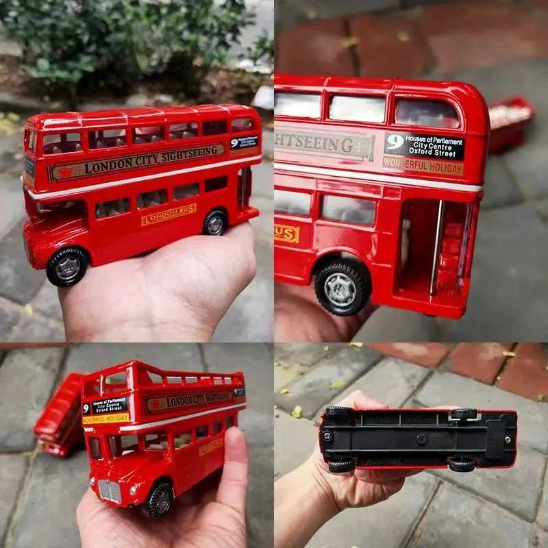 164 Vintage British Europe Double Decker Bus Diecast Alloy Car Model Metal Pull Back Simulation Car Toy Decor Antique Kids ToyT251023