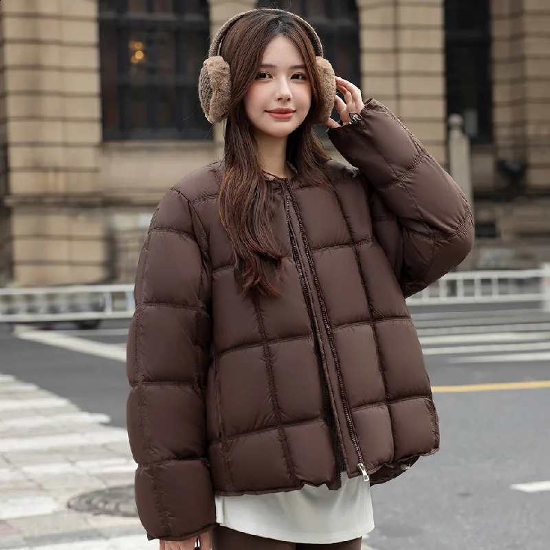 Womens Plus Size Casual Trendy Solid Color Simple Basic Oneck Long Sleeve Quilted Coats Winter Fashion Female Clothes Tops 251018