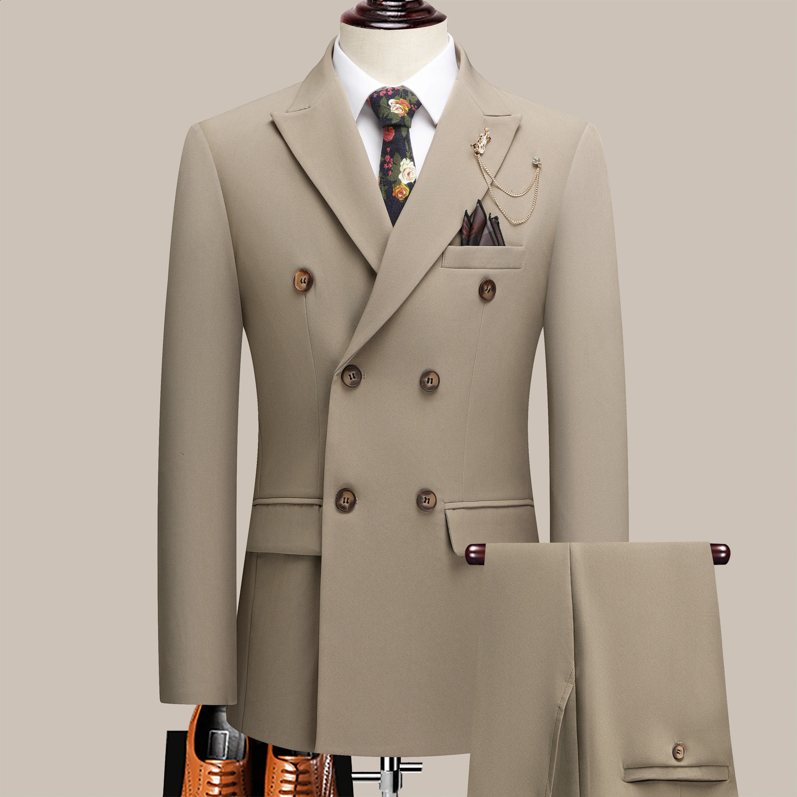 The latest mens solid color suit twopiece set with lapel collar and double breasted buttons for four seasons business s 251023