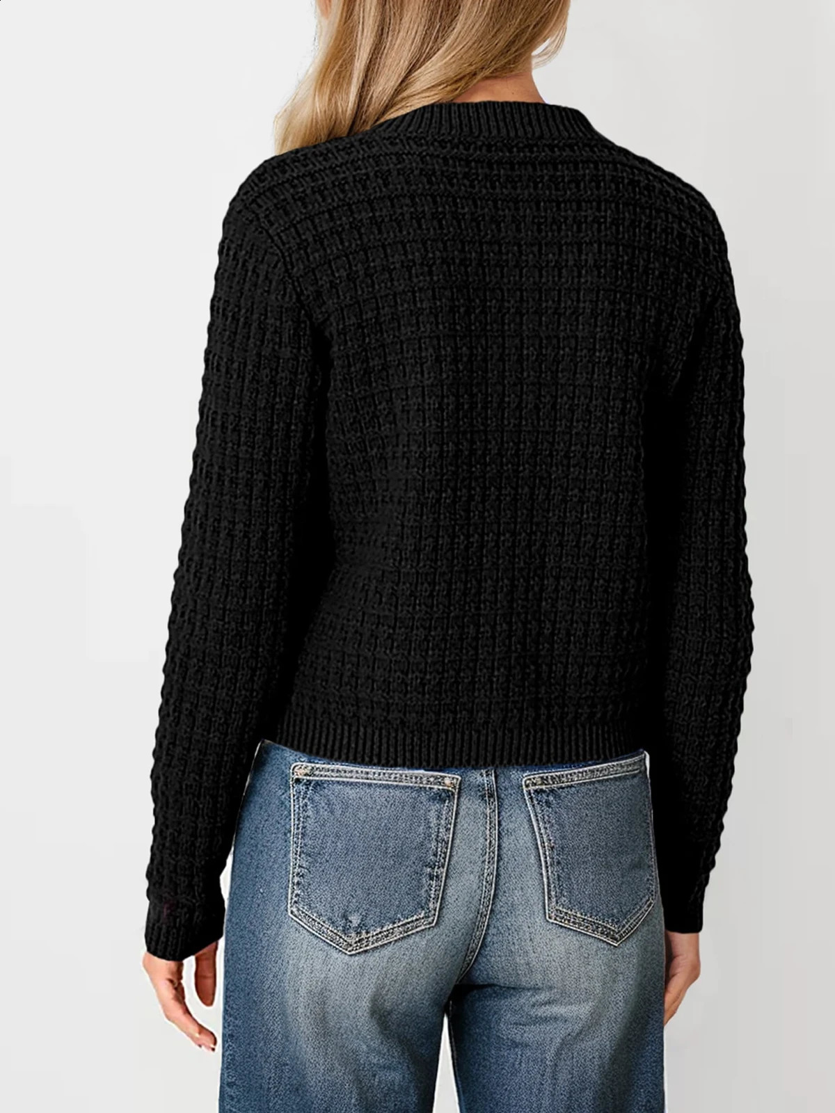 Womens Temperament Round Neck Knitted Top Retro Casual SingleBreasted LongSleeved Cardigan Sweater Jacket 251023