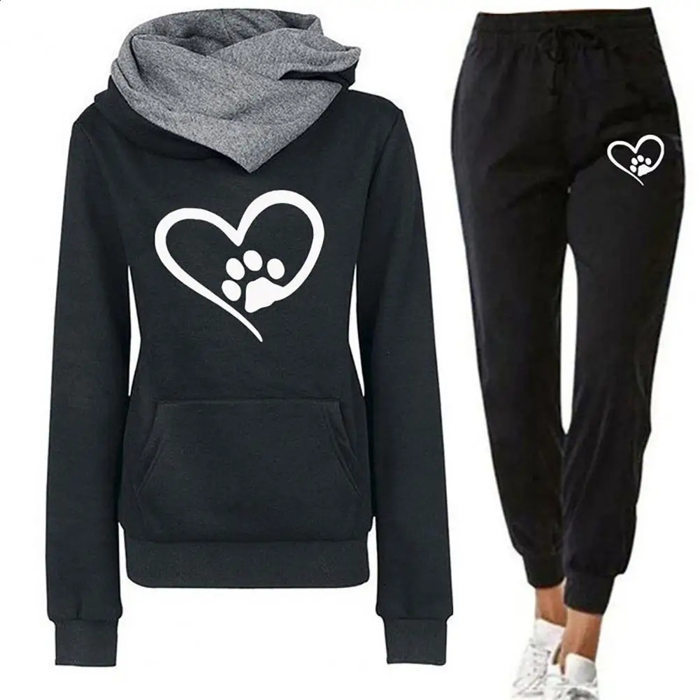 2piece Womens Tracksuit Solid Color Hooded Sweatshirt Elastic Pants Autumn Winter Ladys Hoodie Sportswear Jogging Set 251022