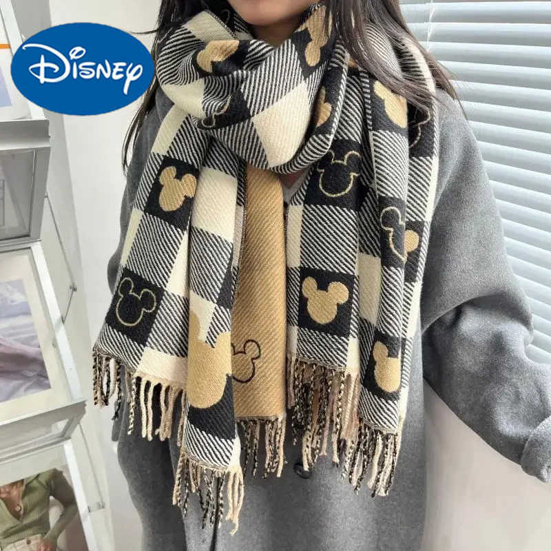 Disney Mickey Scarf Soft Winter Warm Thickened Scarf Women Shawl Imitation Cashmere Retro Foreign Print Design Style Scarf Gifts H251023