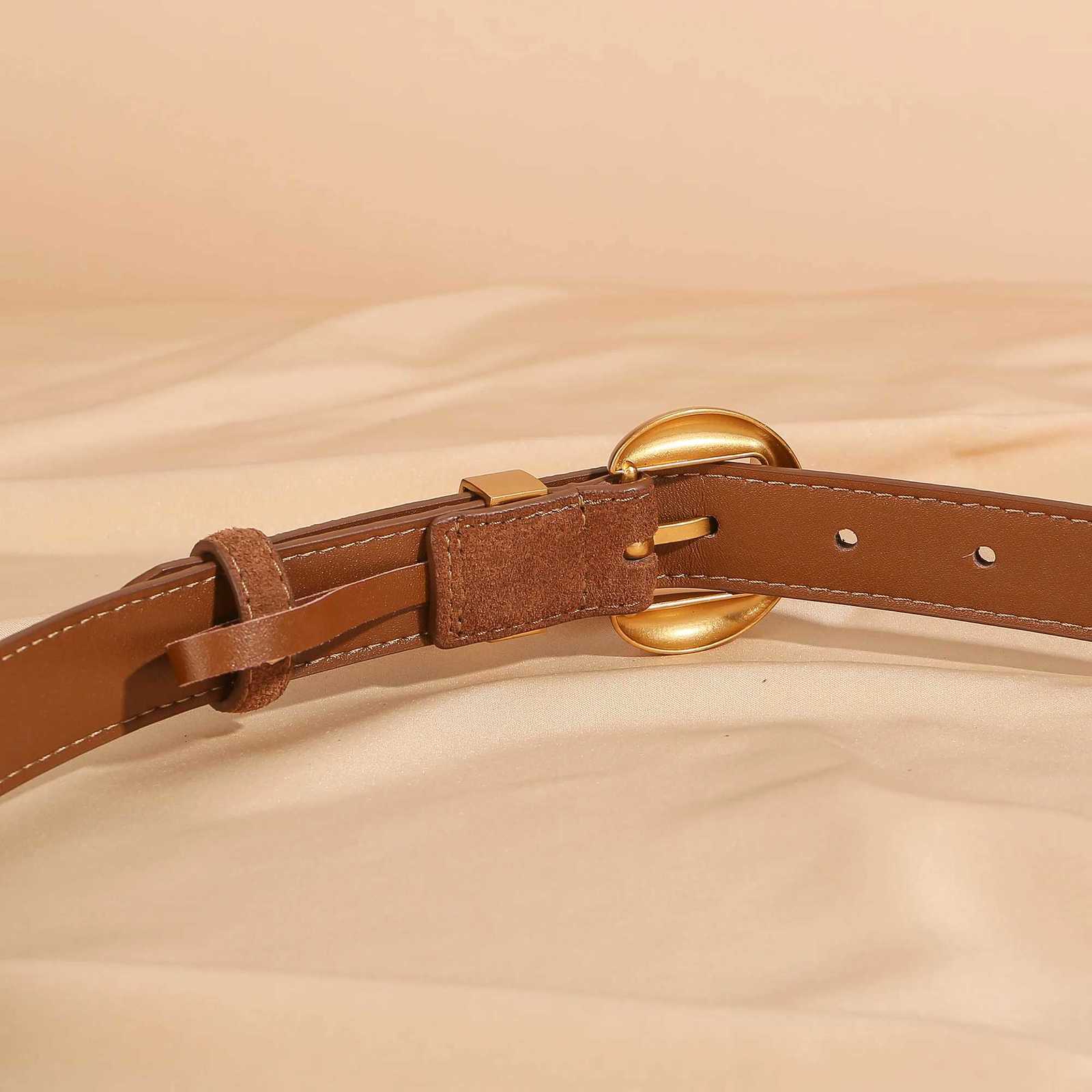 Fashion Womens Suede Leather Belt for Jeans Dresses with Gold Alloy Buckle Cowhide Suede Stylish Waistband Adjustable GirdleXJ251023