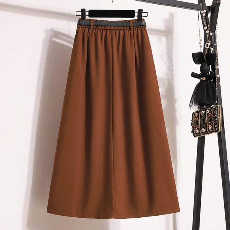 Plus Size Women Skirt Autumn Winter High Waist A Line Long Korean Style Pleated Maxi Skirts Womens 251022