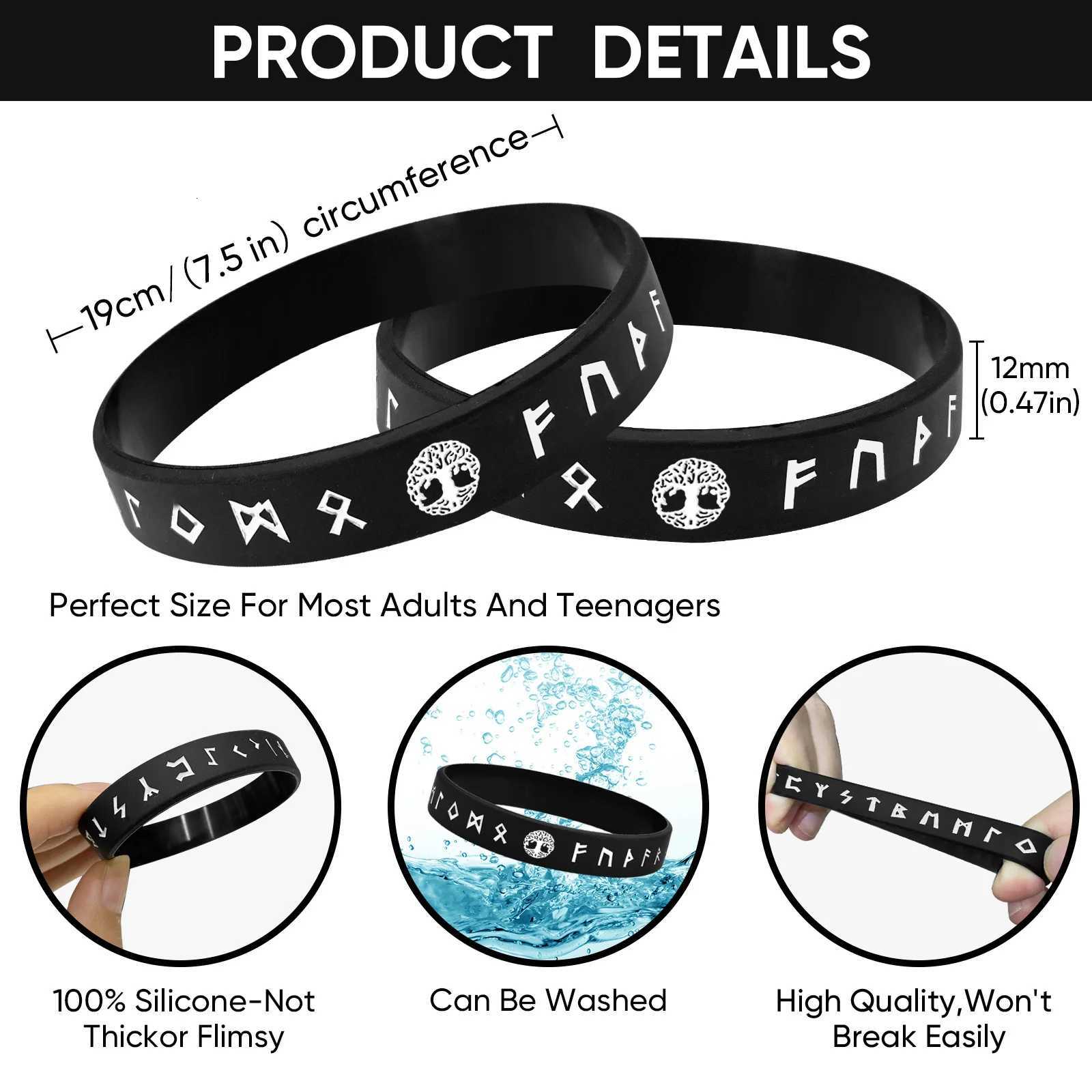 Vnox 1234 Pcs Tree of Life Bracelets for MenBlackWhite Norse Viking Runes Silicone Rubber Band Wristband BangleComfort FitXJ251023