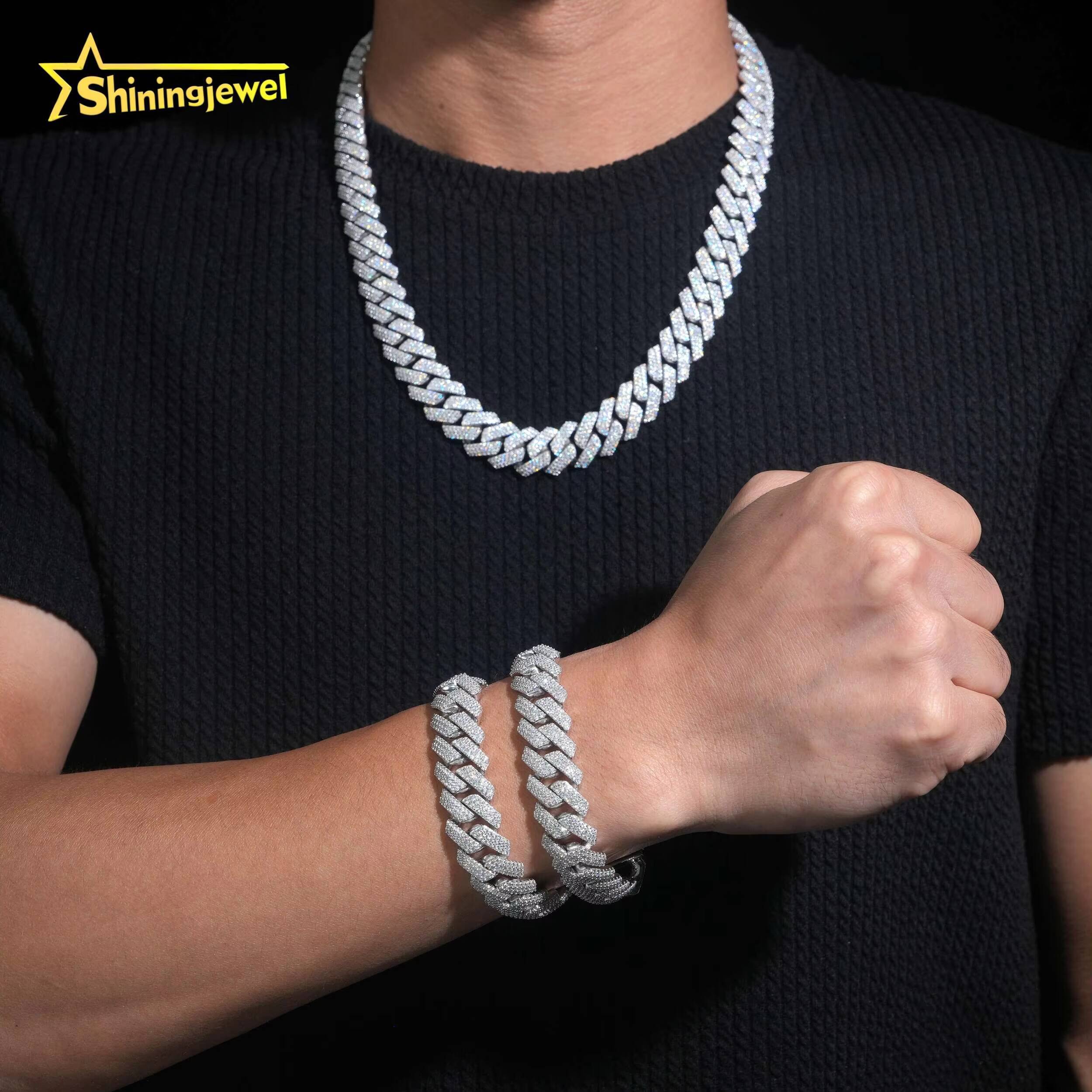 US Warehouse Local Stock Pass Diamond Tester 15mm 3rows Cuban Bracelet S925 Gold Plated VVS Moissanite Cuban Link Bracelet