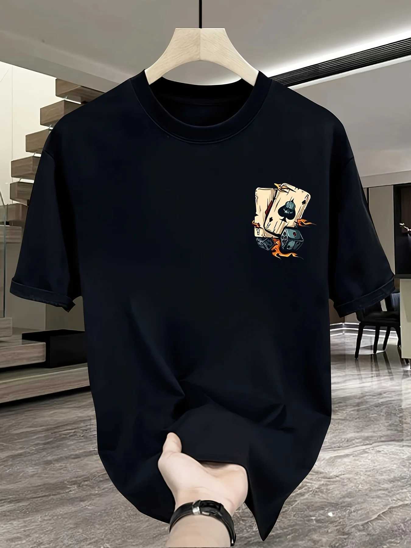 Mens summer 100 pure cotton fashionable casual loose creative and dice printed sports round neck short sLeeved TshirtXJ251023