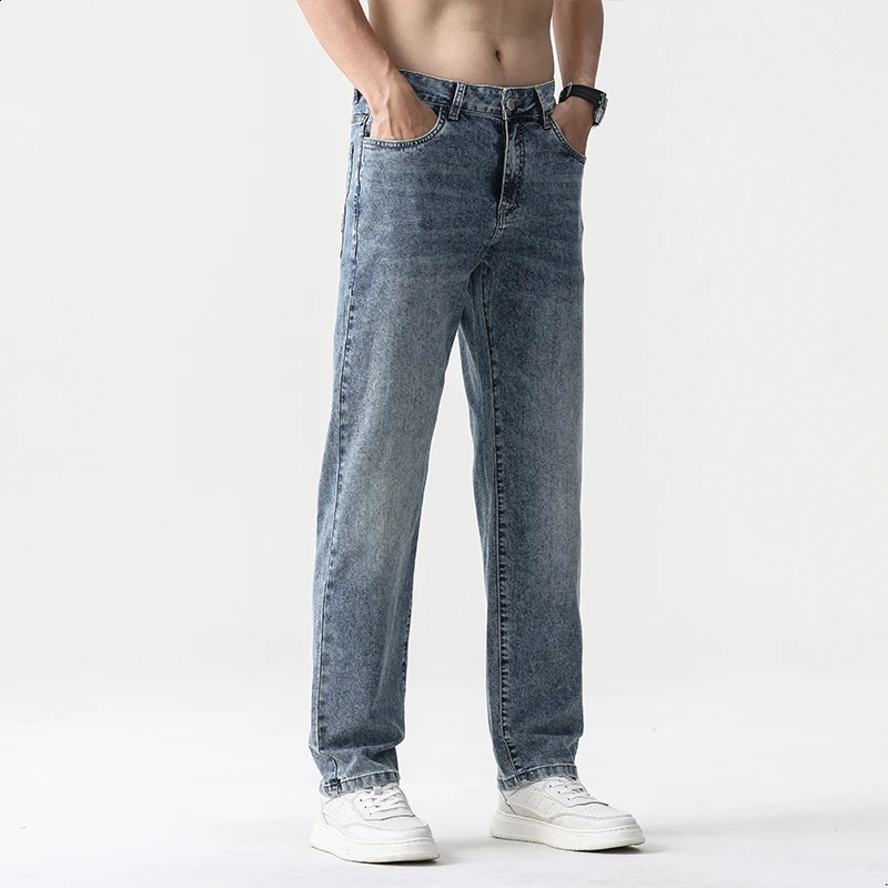 Wide Leg Jeans Men Baggy Pants Summer Straight Cut Loose Retro Blue Denim Streetwear Fashion Pockets Vintage Man Clothes 251018