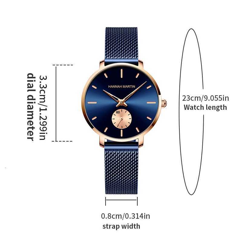 2025 New Fashionable Women Watch Top Brand Hannah Martin Original Quartz Movement Stainless Steel Mesh Belt Women Dress WatchesL251023