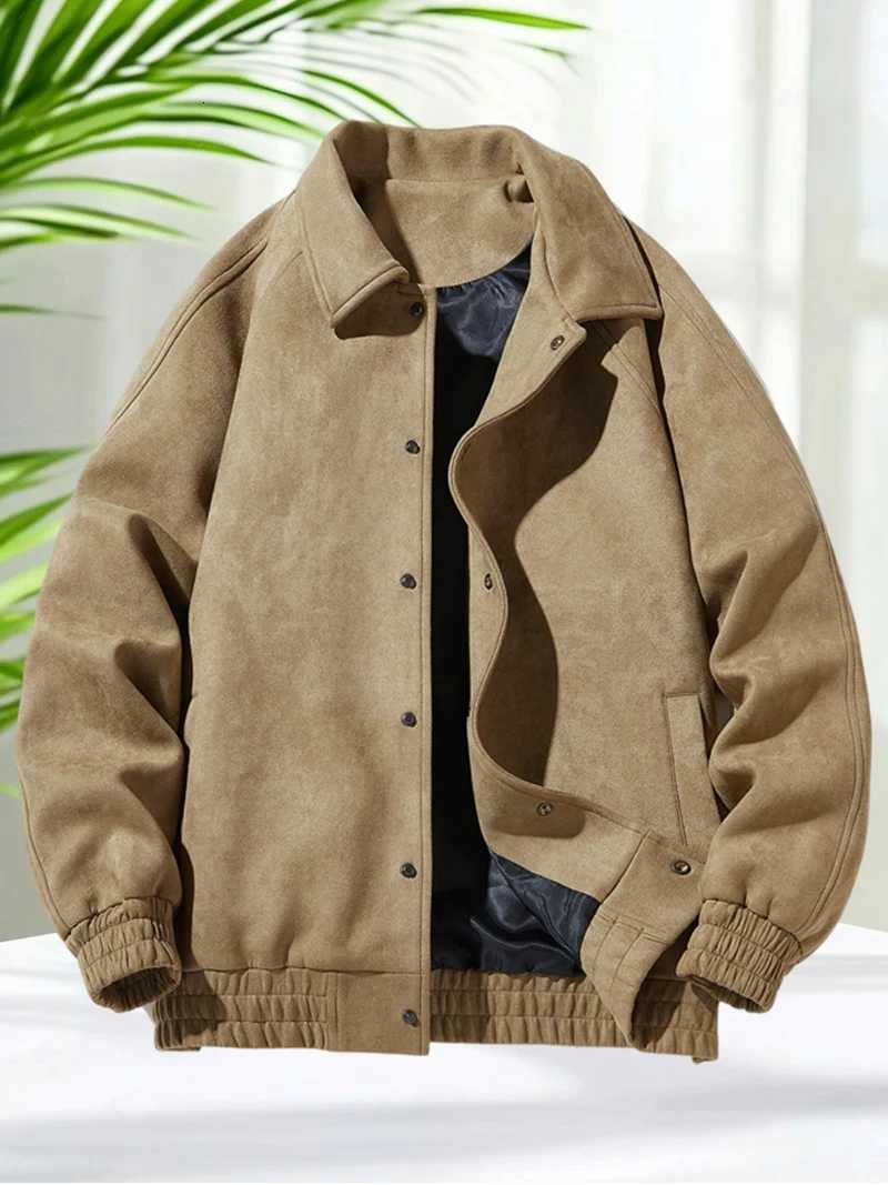 Suede Leather Jacket Men Spring Autumn Turndown Collar Casual Jacket Men Streetwear Plus Size M8XL for Big and Tall Mens Coats W251023
