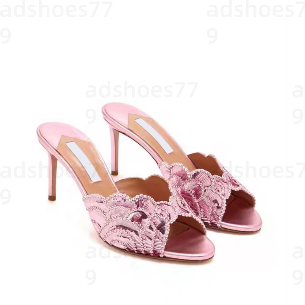 Luxury Women Peep Toe Stiletto Heel Slippers mule Solid Summer Fashiond esigner Sandals Slip-On Shallow Patent Leather Shiny Sandals size 35-42 with box