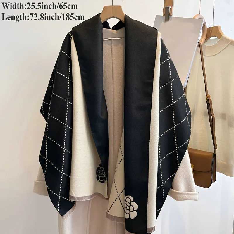 Geometric Camellia Jacquard Scarf Elegant Stylish Imitation Cashmere Fringe Shawl Women Autumn Winter Versatile Warm Wrap Scarf J251113