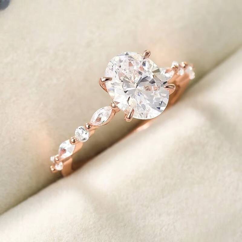 NATUNA Custom Womens Engagement Ring 925 Silver Oval Main Stone Moissanite D Color VVS1 Mossanite Moissanite Ring