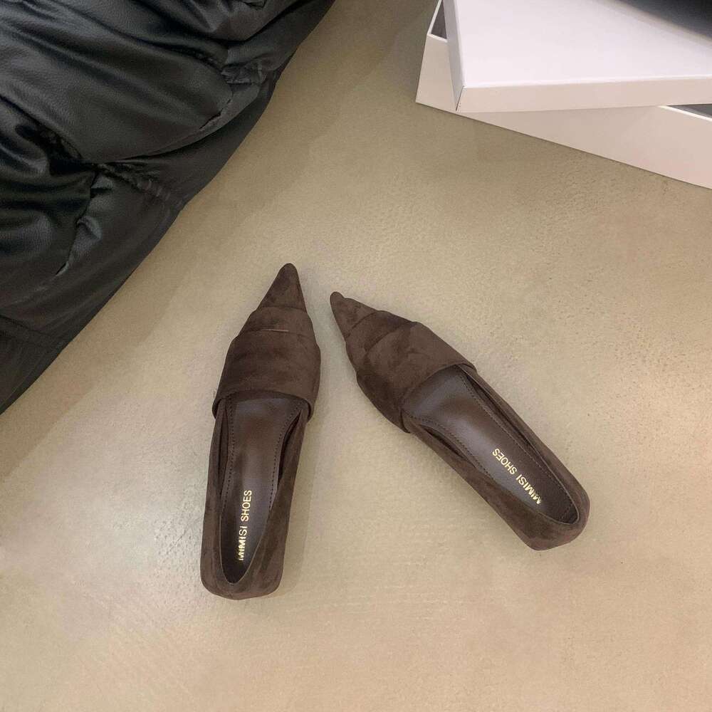 Yellow Suede Single Shoes 2025 New Spring Autumn Winter Women's French Style Elegant Socialite Pointed Toe Stiletto Low Heel Classic Fitted Luxur