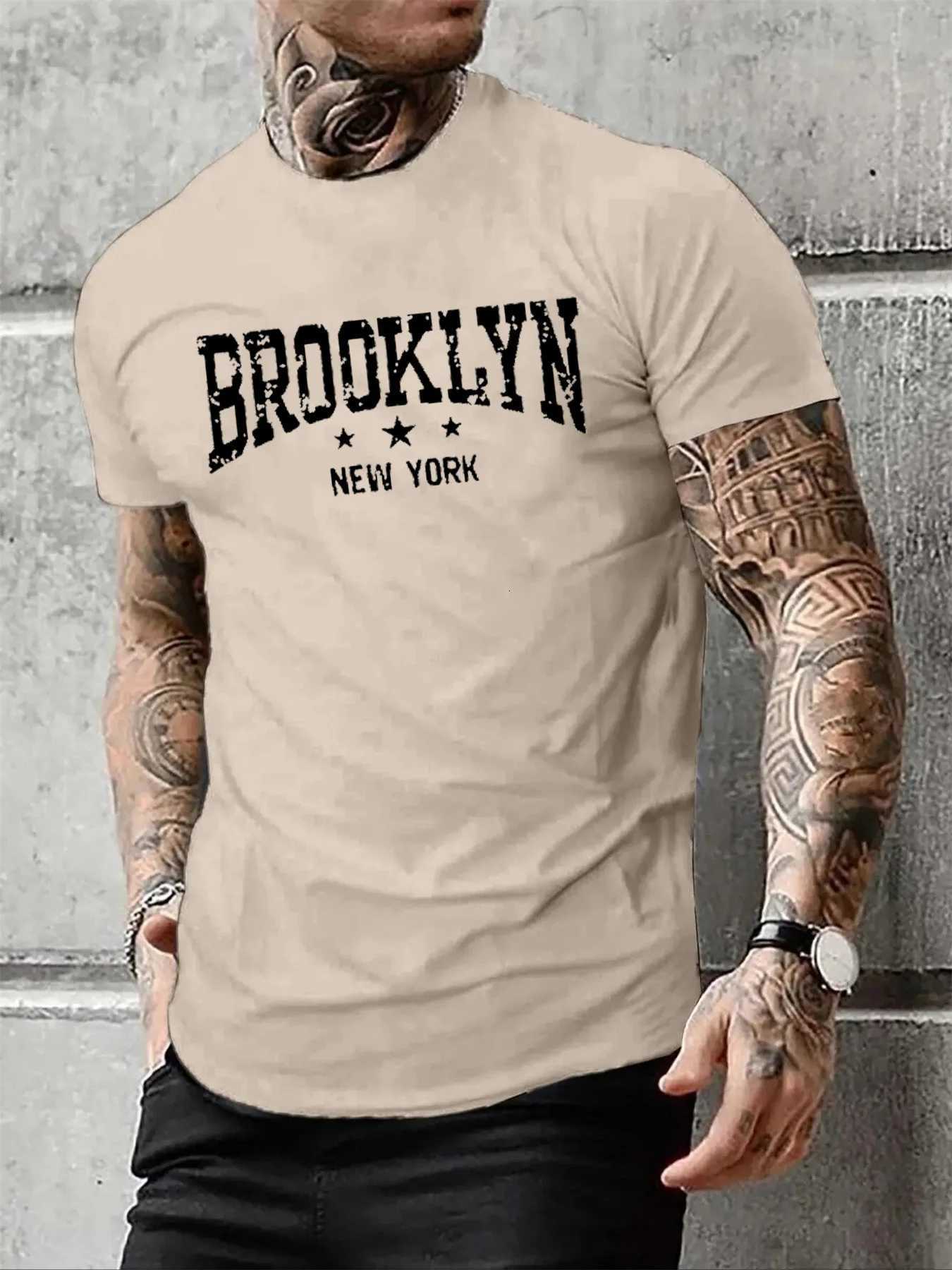 Mens 100 pure cotton summer casual loose Brooklyn New York letter printed comfortable round neck short sleeved Tshirt topXJ251023