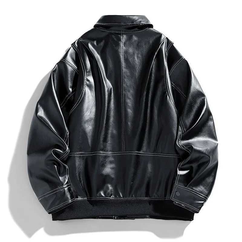 Europe The United States Trend Leather Jacket Spring Autumn New Loose Trend Mens Couple Jacket Lapel Motorcycle Handsome Coats W251023