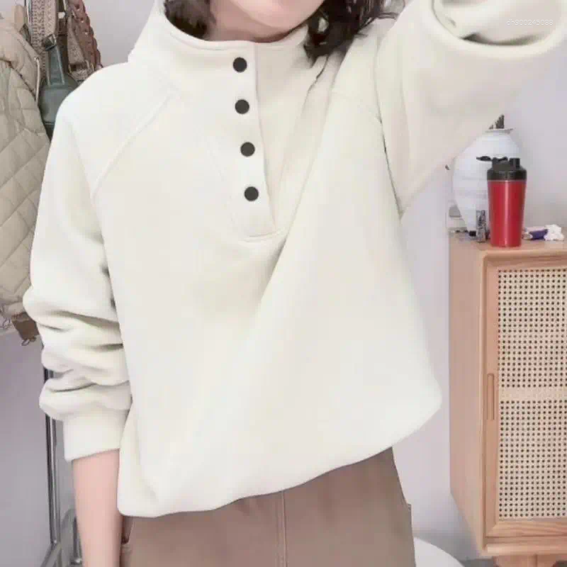 Women's Jackets 2025 Autumn And Winter Solid V-Neck Long Sleeve Button Loose Fleece Fashion Classic Casual Versatile Office Lady Tops