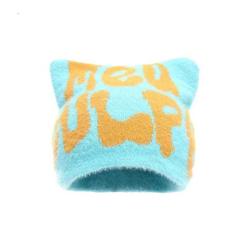 Halloween Cats ears Steamed catear shaped bread Knit Hat Letter Jacquard Warm Fashion Y2K Style BeaniesXJ251023