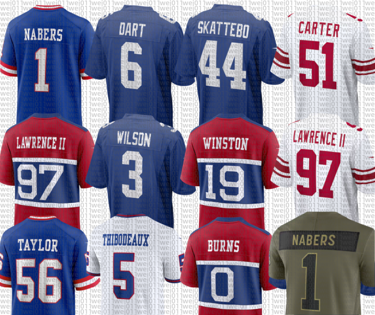 Lawrence Taylor Michael Strahan Jaxson Dart Cam Skattebo Malik Nabers Russell Wilson Dexter Lawrence II Kayvon Thibodeaux Abdul Carter Brian Burns Football Jersey