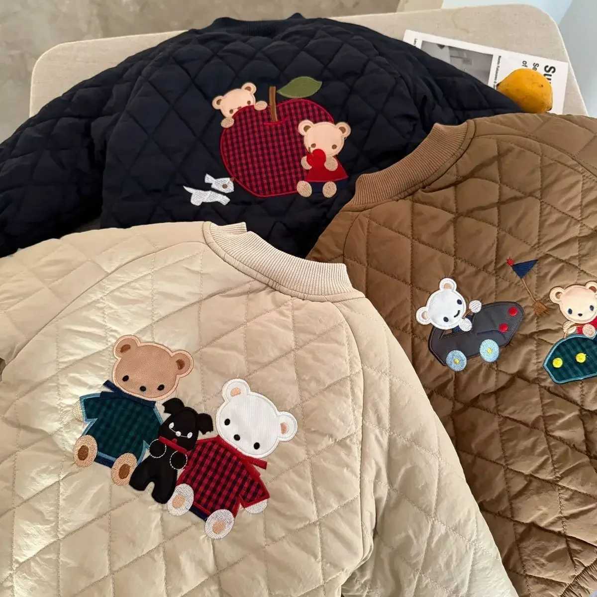 Cartoon Embroidery Bear Kids Jacket Winter Plush Childrens Clothing Outerwear Coats Thicken Warm Girls Boys Cotton Down Parkas Y251023