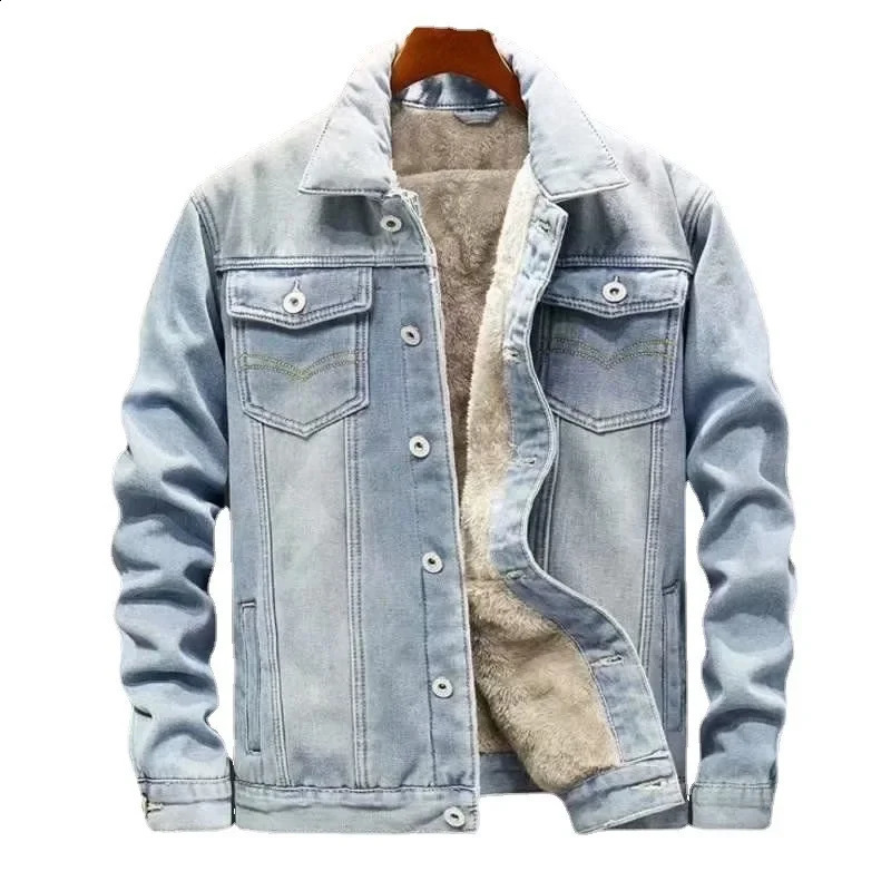 Mens Winter Thickened Fleece Lined Denim Jacket Casual Loose Fit Warm Workwear Trendy Korean Style Oversized Coat 251023