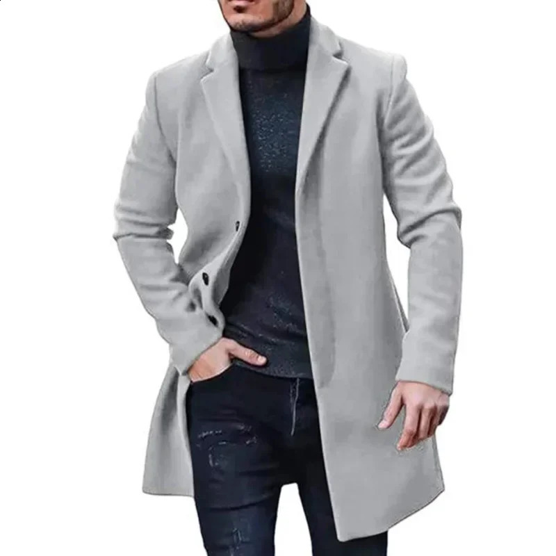 Mens Coat Woolen Overcoat Windbreaker Solid Color Trench Autumn and Winter Outerwear Cardigan Jaqueta Masculina 251023