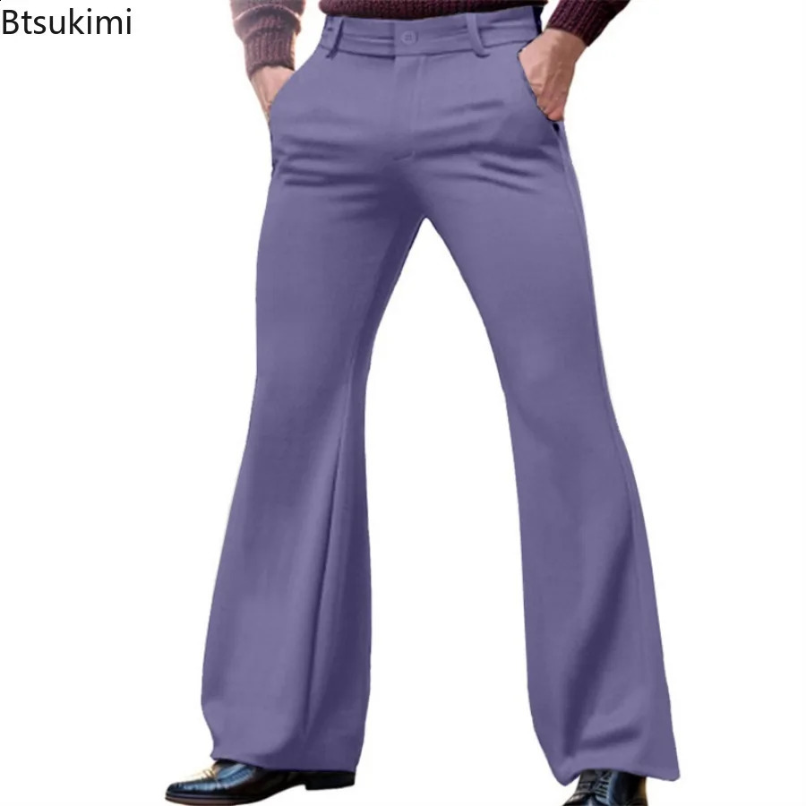 Mens Elegant Flare Pants Solid Basic Stretch Trouser for Wedding Party Club Plus Size Buttons Up Business Male 251023