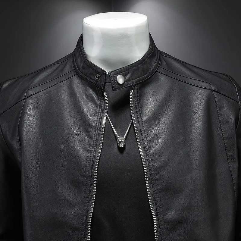 2023 Autumn Leather Jacket Men Stand Collar Slim Pu Leather Jacket Fashion Motorcycle Causal Coat Mens Moto Biker Leather Coat W251023