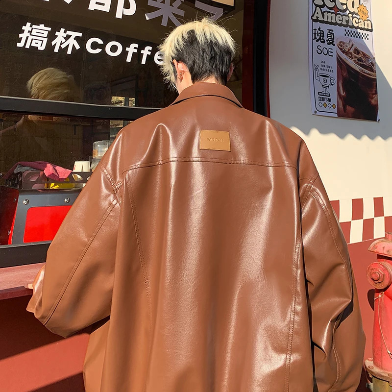 Spring Fashion Mens Biker Jacket American Style Notch Lapel Leather Jacket Lightweight Casual Coat For Men Daily Wear 251021