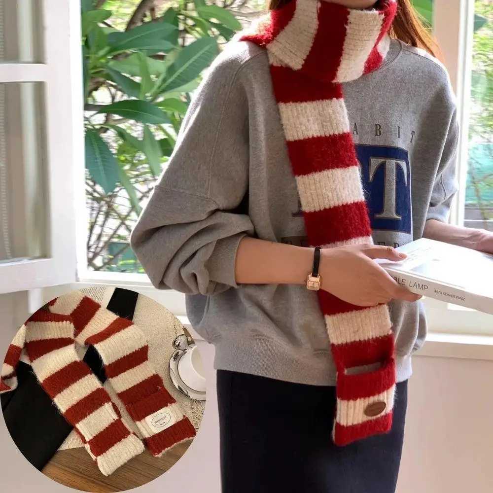 Black And White Striped Scarf Women In Winter Colour Blocking Stripes Long Narrow Harajuku Scarf Students Knitted Neck Warmer J251113