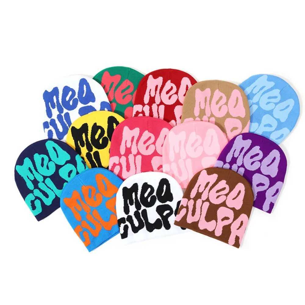 Mea Culpa Beanie Knitted Hat Fashion Street Hiphop Style Unisex Style European and American Y2K Warm Beanie HatXJ251023