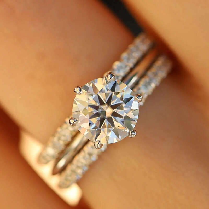 Sterling Sier Lotus Women Bridal Eternity Dia Moissanite Wedding Ring Set