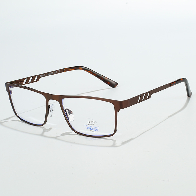 Men's Full Metal Prescription Business Large Face Anti-Blue Light Radiation Square Frame Glasses