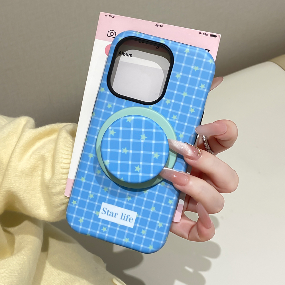 Magnetic Stand Checkered Phone Case for iPhone 17 Pro Max, Cute Grids Plaid Checkerboard Aesthetic Design Compatible with Slim Bumper Shockproof Prote