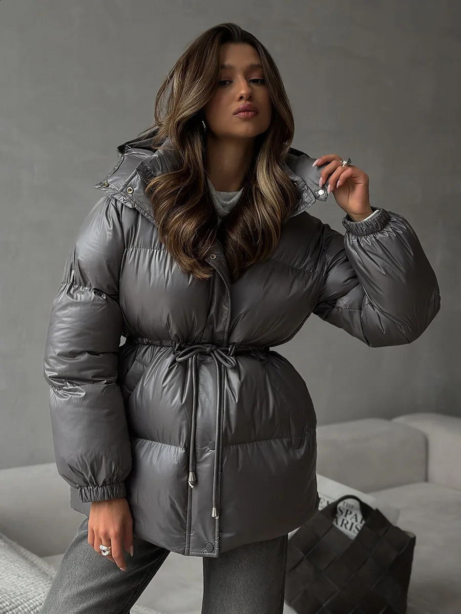 Wolfeel Drawstring Slim Fit Cotton Jacket Womens Winter Hooded Zipper Robe Comfortable Warm Bread 251021