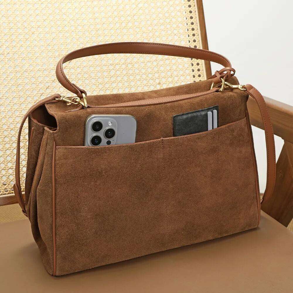 Autumn and Winter New Suede Retro Matte Cowhide High-end Sense Large-capacity Tote Versatile Commuter Leather Bag Women