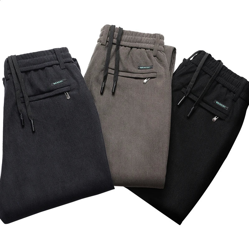 Mens Casual Pants Elastic Waist Sweatpants Autumn Winter Clothes Drawstring Trousers Male Corduroy Warm Large Size 251023