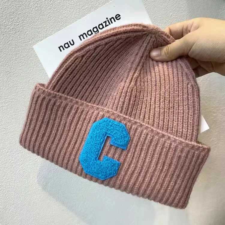 Unisex Winter Knitted Hat Big C Letter Simple Beanie Cap Korean Version Skullies Beanies Soft Hip Hop Casual Bonnet Caps WomenXJ251023