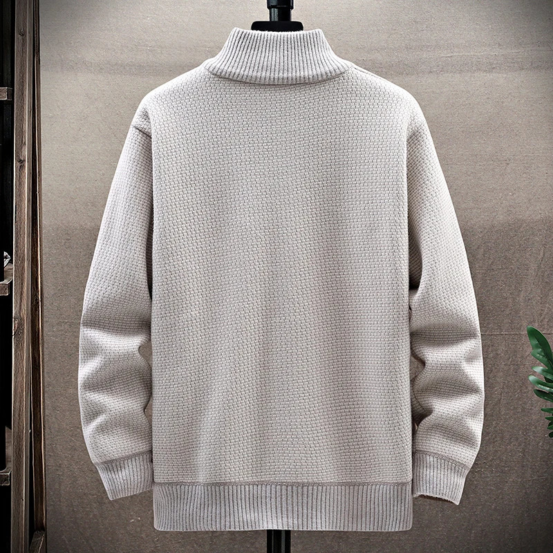 Mens Winter Sweater Thick Fleece Warm Cardigan Sweaters Casual Stand Collar Full Zip Cardigans Pockets Solid Outwear 251023