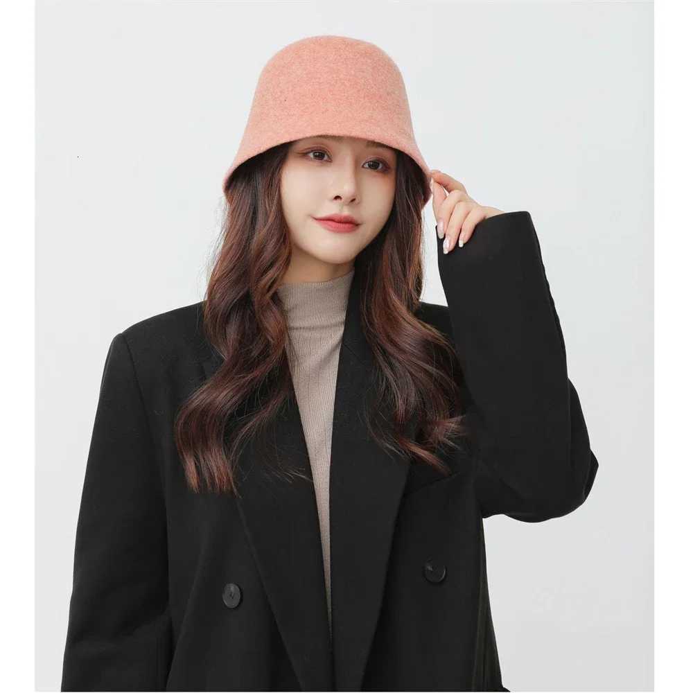 Japanese Sty Warm Bucket Hat For Wens Felt Retro De Hat Fa Fashion British Sty Panama Casual Autumn WinterW251023