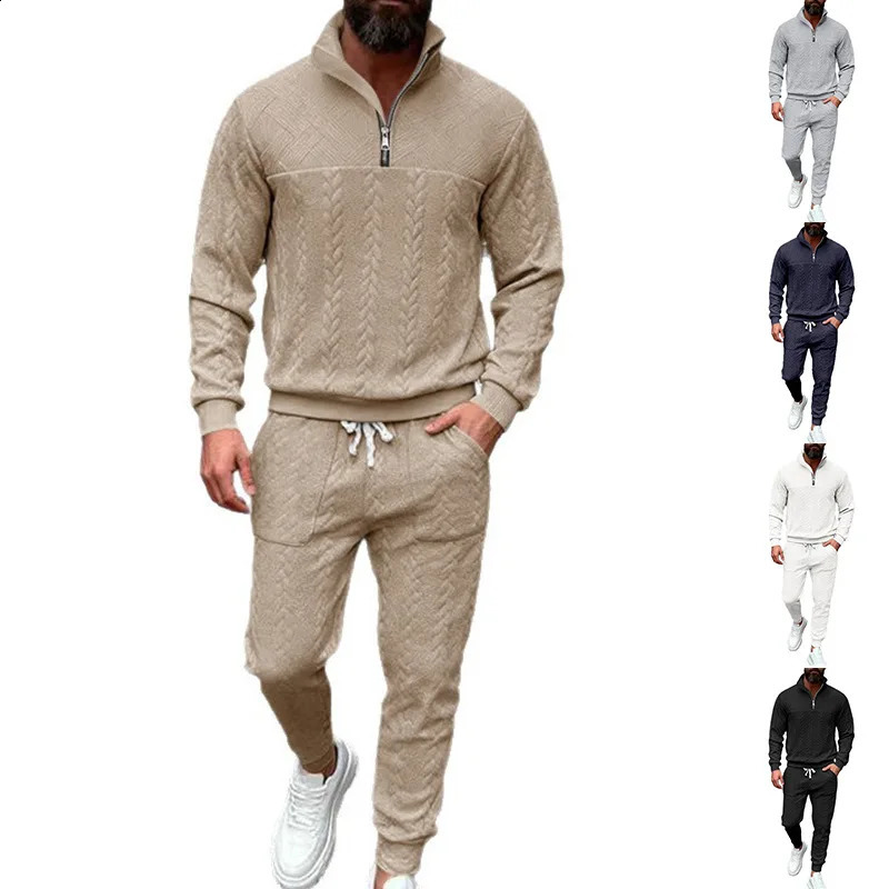 Mens Winter Collection European American TwoPiece Sweatshirt Set Jacquard Street Fashion Casual Sportswear 1 Or 2 Pieces 251023