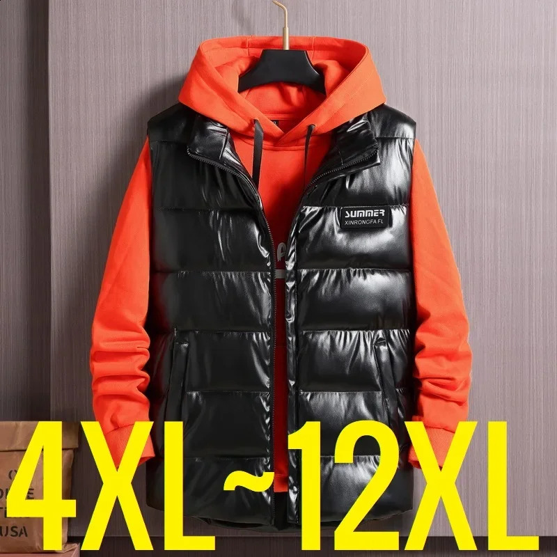 Plus Size Sleeveless Jackets Men Loose Winter Warm Vest Male Pu Leather Waterproof Big XXXXXL Casual Work Zipper Waistcoat 251023