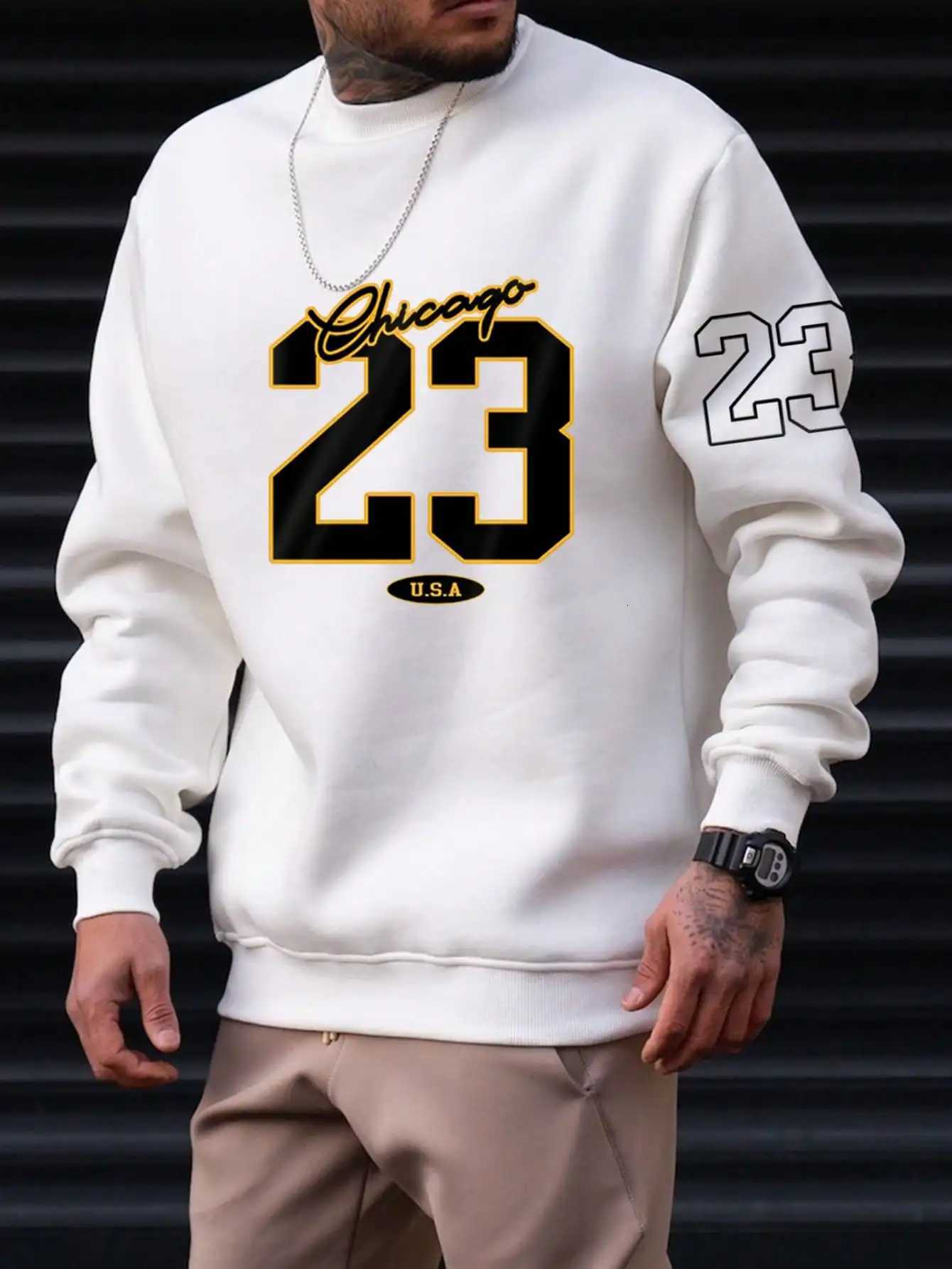 23 USA Art Letter Design Men Clothes Street Style Fleece Sweatshirts Autumn Casual Hoodies Fashionable Crewneck Pullovers HoodyT251023