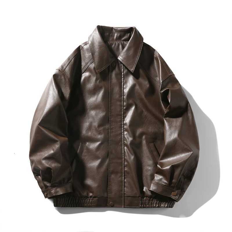 Trend Mens Faux Leather Jacket Fashionable Solid Color PU Leather American Retro Motorcycle Jacket Mature Casual Style Coat W251023