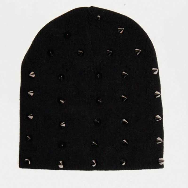 1pc Punk Style Rivet Decorated Knitted HatPersonalized Punk Rivet Y2K Vintage Solid Black Warm Beanie for Daily AllWinter WearXJ251023