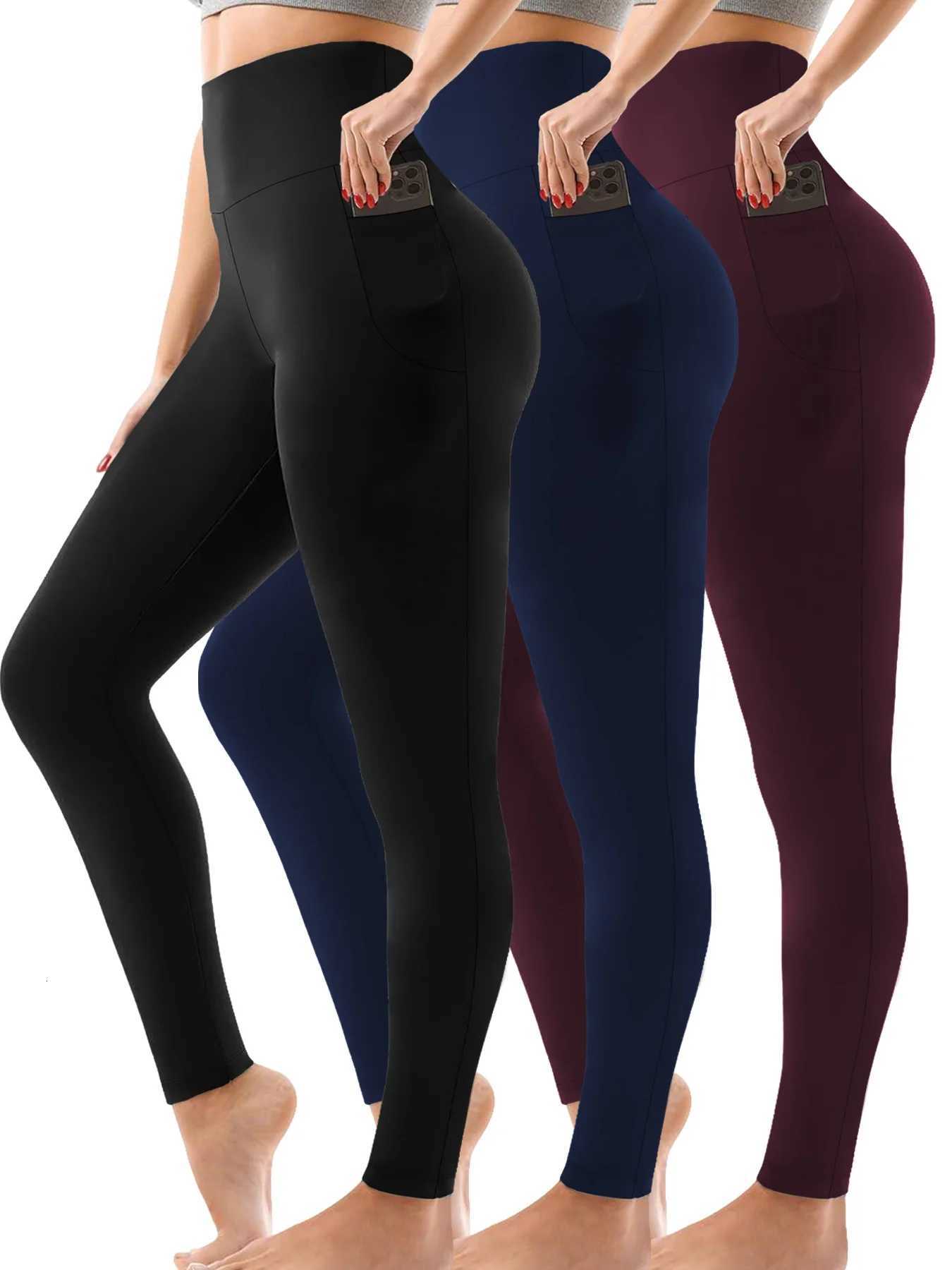 3 Pack Super Soft Leggings with Pockets for Women High Waisted Tummy Control Workout Yoga Running Pants LeggingsT251023