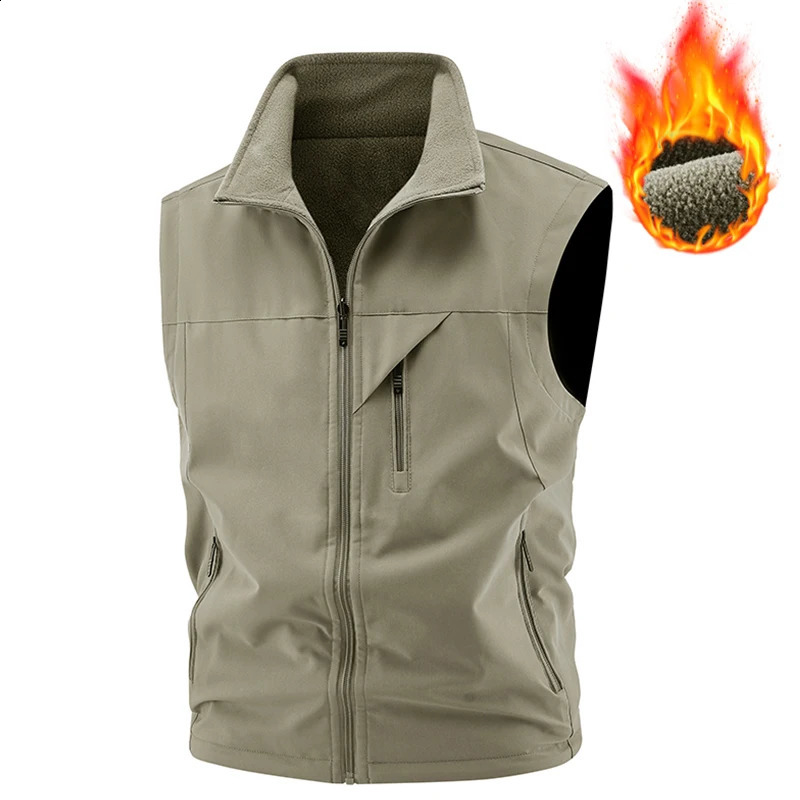Men Winter Fleece Warm Vest Jacket Outdoor Windproof Pographer Fishing Waistcoat Stand Collar DoubleSided Male 251023